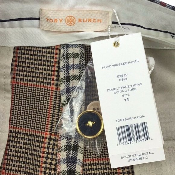 Tory Burch Plaid High Rise Wide Leg Pant Trouser Workwear Career Womens 12 - Picture 6 of 7